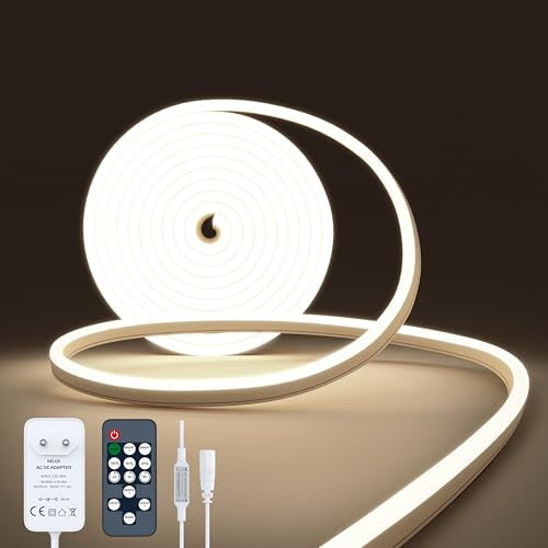 NELUX Striscia LED Neon 2 Metri da Esterno Impermeabile o Interno Cucina Bianco Naturale 4000K. Luce LED Strisce Alta Luminosità Dimmerabile Flessibile IP65. Include Telecomando e Trasformatore 24V