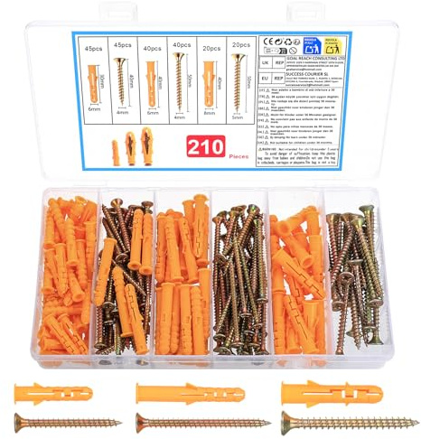 Set di 210 tasselli e viti resistenti, M6 M8 assortiti per pareti in mattoni e viti M4 M5 per pareti in mattoni, bulloni di espansione in plastica per staffe TV, fissaggi