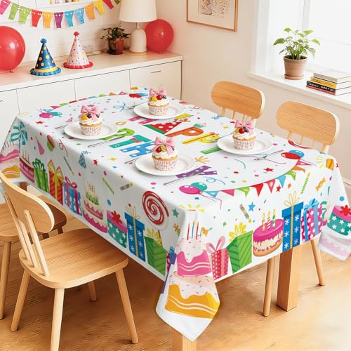 hometrixx Compleanno Tovaglia Rettangolare Buon Regali Lavabile 152x264cm | Tovaglie Antimacchia, Impermeabile Poliestere, Facile da Pulire, Lavabile in Lavatrice Copritavolo, per Cucina Sala da Pranzo