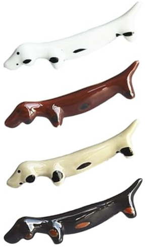 KHBUAB Poggia-Bacchette in Ceramica a Forma di Bassotto 4 Pezzi, Elegante Accessorio da Cucina per Prevenire la Rotazione delle Posate e Decorazione Tavola