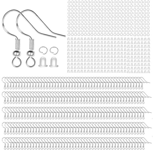 750 st/250 set örhängekrokar med säkerhetsbackar 925 sterlingsilver fiskkrokar silverpläterade örnåler med fjäderkula ögonring för smyckestillverkning örhängen DIY silver