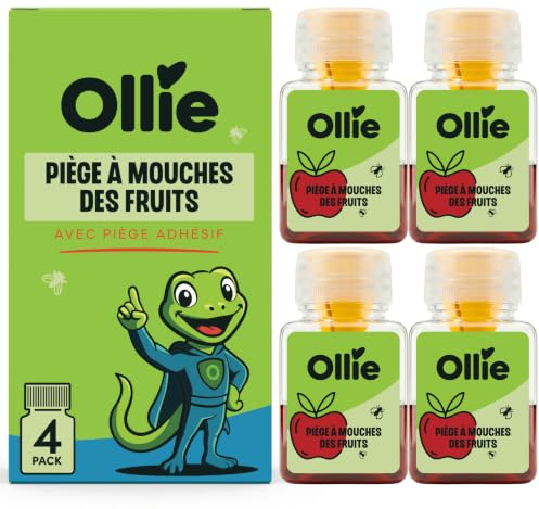 Ollie Pièges Anti Moucherons d'Intérieur Cuisine – Lot de 4 Attrape Moucheron Intérieur pour Maison, 4 Semaines d’Action, Sûr pour Enfants et Animaux, Non Adapté aux Moucherons de Terreau