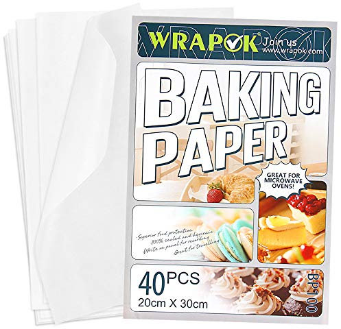 WRAPOK Greaseproof Baking Parchment Paper Sheets Cooking Cake Non-Stick Pre-Cut Pan Liners for Kitchen - 8 x 12 Inch, 40 Count