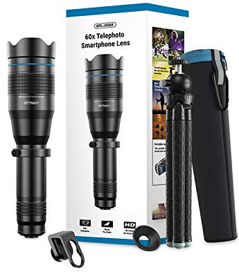 Optionnel HD 60X Télescope en métal Téléobjectif Monoculaire Mobile Lens + Trépied extensible Compatible avec iPhone Huawei Tous Smartphones