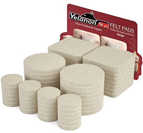 Yelanon Filzgleiter Selbstklebend 56 Stück für Stühle - Filzfüße, Möbelgleiter & Parkettschoner aus Filz für Stuhlbeine und Möbel，Beige