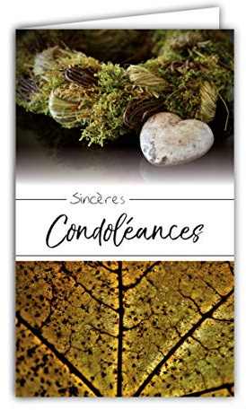 AFIE 24-1042 Carte Sincères Condoléances Format 16x9,5cm avec Enveloppe Blanche Décès et Deuil - Cérémonie Funéraire - Cœur Pierre Mousse Forêt Feuille Arbre - Fabriquée en France