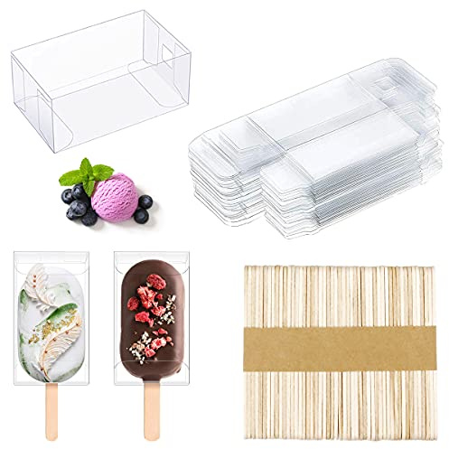 Transparente Popsicle Kuchen-Boxen, 9,4 x 5,6 x 3,8 cm, PET-Box, Eiscreme-Box, Kunststoff, für Kuchen, Süßigkeiten, Leckereien.
