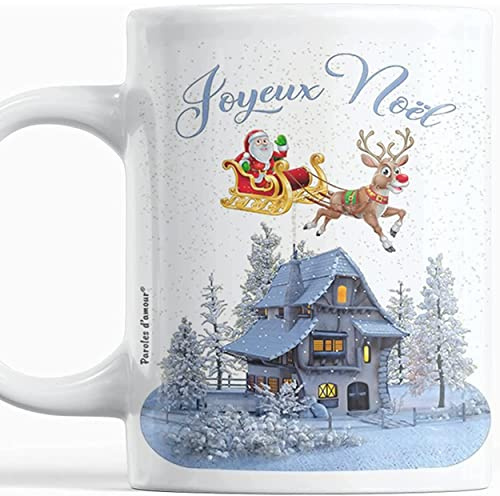 Paroles d'amour Cadeau de Noël Mug Joyeux Noel Tasse Idée cadeau pour la fête de Noel A offrir à toute la Famille Idéal Fête de fin d'année PèreNoël sur son traîneau
