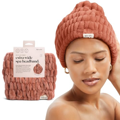 Kitsch Extra Wide Spa Headband for Makeup and Beauty Skin Care - Head Wrap Band for Washing Face and Facial - Extra Soft Hairband for Women and Girls (Dusty Rose)