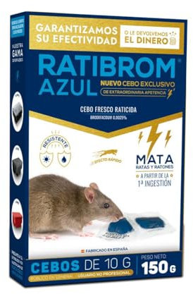 Ratibrom Azul Cebo Fresco 150gr - Impex Europa. Eficaz contra Ratas y Ratones. Listo para Usar
