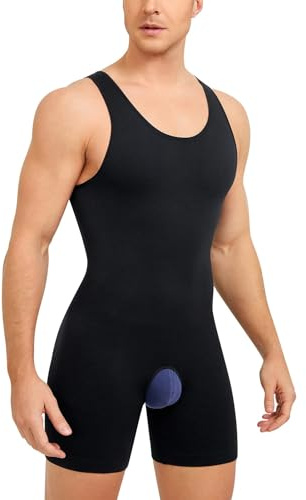 Junlan Men Shapewear Tummy Control Bodysuit Sleeveless Full Body Shaper Compression Shirt Shorts Slimming Vest Seamless Undershirts (Black,XL-2XL)