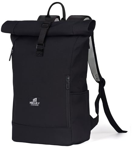 MOCLOLY Roll Top Backpack Womens & Mens, Waterproof Rolltop Backpack - Daypack fit 17 Inch Laptop Rucksack for Travel, Casual or Hiking - Black
