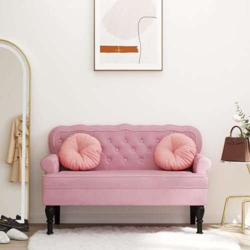 Festnight Sitzbank mit Rückenlehne Retro Sofabank mit Armlehne 2 Sitzer Sofa Polsterbank Loungesofa Küchensofa Flurbank Loungebank Esszimmerbank Essbank Stoffsofa Küchenbank Bank Küche Rosa