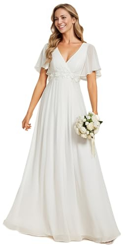 Ever-Pretty Vestito Donna Elegante Scollo a V Maniche a Volant Stile Lungo Abito Cerimonia Donna Bianco Crema 44