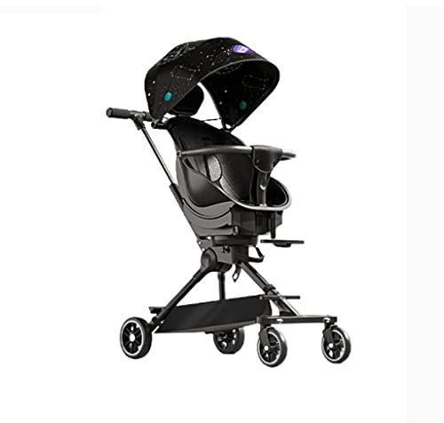 ZONABSQQ Kinderwagen Leichter Kinderwagen, kompakter Premium-Reisekinderwagen, dreiteiliges faltbares Vorzelt, Verstellbarer Griff faltbar - Schwarz Komfort und Sicherheit