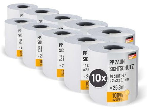 RapidTeck® PP Sichtschutzstreifen für Doppelstabmatten Zaun - Sichtschutz [10x Rollen] Blickdicht | 25,3m x 19cm | 100% UV-stabil | Wind & Wetterfest, Sichtschutz Zaun Sichtschutz Garten Hellgrau