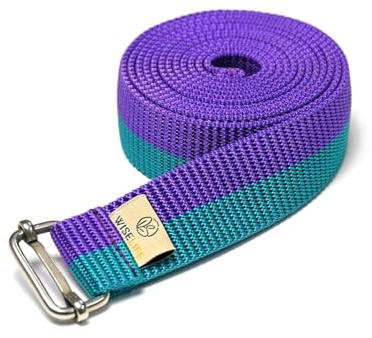 Yoga Stretch Belt/Strap | Best for Daily Stretching, Yoga, Pilates, Physical Therapy, Fitness | 8 Feet Premium Cotton Strech Band (Purple-Green)