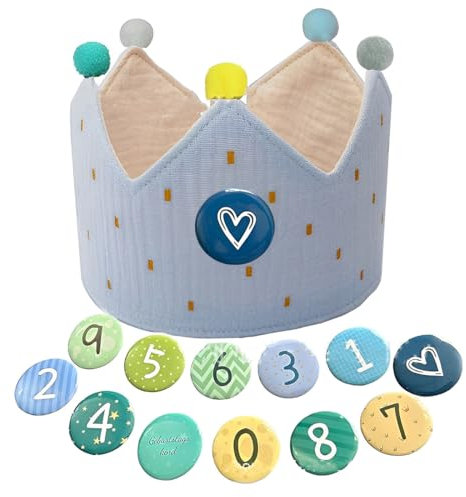 VONJUMA Corona di Compleanno Con Numeri da 0 a 9, Cappello Decorativo Per Feste Per Ragazzi e Ragazze Con Bottoni