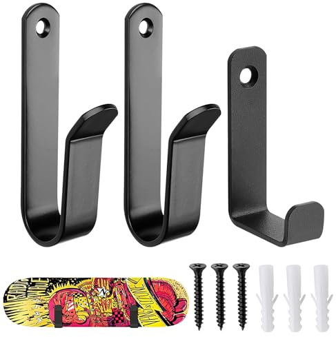 Lot de 2 supports muraux horizontaux pour snowboard - Support mural pour skateboard, longboard - Support mural pour skateboard, longboard - Support mural + 1 crochet à vis