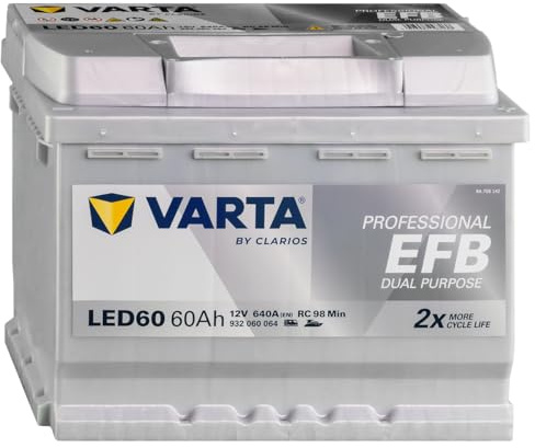 VARTA Professional Dual Purpose EFB (LED60) 12V 60Ah 640A - Nassbatterie für Wohnmobile, wagen & Boote - Resistente Starter- & Versorgerbatterie mittl. Energiebedarf - Bleisäurebatterie wartungsfrei