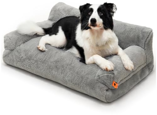 MEWOOFUN Dat Bed Canapé moelleux et doux pour chat de taille moyenne et petite – Lit mignon avec fond antidérapant (gris, L)