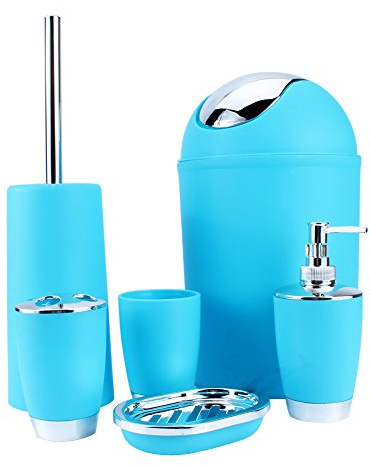TOOLSGO 6 pezzi blu blu set di accessori per il bagno set di contenitori essenziali per il bagno include porta spazzolino tazza dispenser di sapone portasapone cestino scopino per