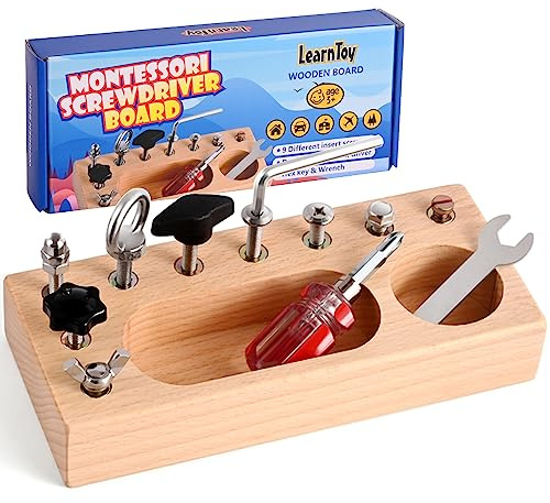 LearnToy Montessori Spielzeug ab 3+ Jahr，Holz Schraubbrett für Feinmotorik