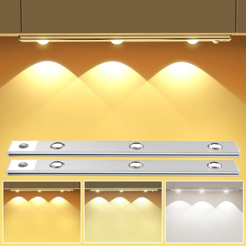 1200mAh Licht Küche Unterschrank mit Bewegungsmelder 2 Stück, 30CM Dimmbar Schranklicht 3000K/4000K/6000K Küchenbeleuchtung Schrankleuchte Led Leiste für Kleiderschrank Schrank Treppe Deko Wohnzimmer