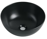 sanicomfort Aufsatzwaschtisch AVES 35,8 x 35,8 cm – rundes Waschbecken ohne Überlauf – Keramik Waschschale in schwarz matt, modernes Design für Bad & Gäste-WC