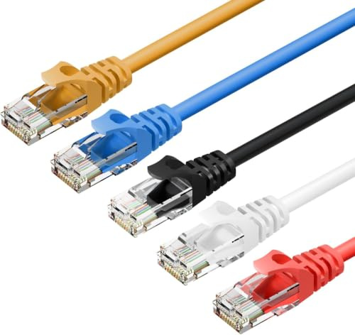 Cat6 Ethernet Cable 5-Pack 1M, 24AWG CAT 6 UTP Cable, LAN Cable with RJ45 Connector, High-Speed 10Gbps Internet Network Cable for Router/Printer/Laptop/Desktop and More-Black/White/Red/Blue/Yellow