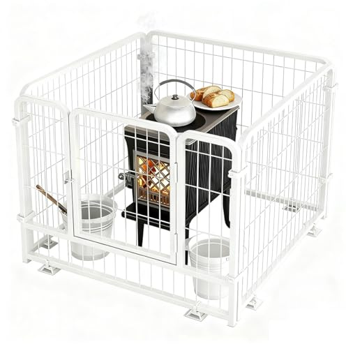 Kamin-Sicherheitszaun Holzofenschutz mit Tür Metall-Spielplatz für Haustiere/Hunde Weihnachtsbaumzaun(Weiß,140 * 70 * 80cm)