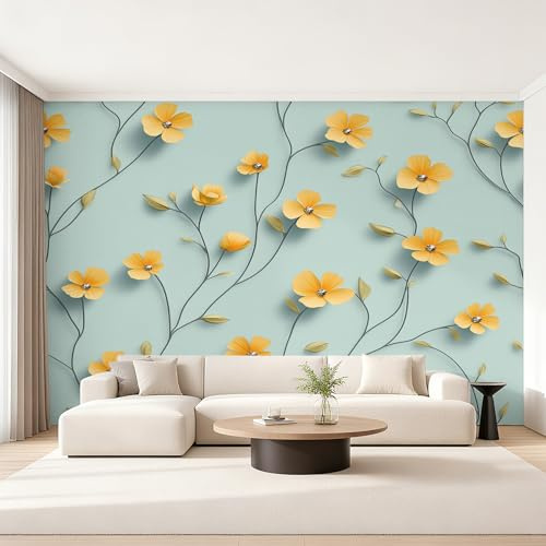 Générique Papier Peint Fleur Jaune, Motif Papier Peint Intissé Panoramique Fleurs Moderne 350x256 Wallpaper Pour Salon Chambre Deco Murale W&73