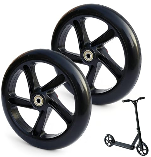 2 Stück 200mm Scooter Rollen, Ersatzräder mit ABEC-9 Lager, Anti-Rutsch Roller Räder, Ersatzreifen ScooterRäder, Cityroller Reifen für die meisten Scooter und City-Roller (Schwarz)
