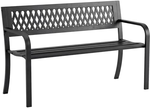 Outsunny Panchina da Giardino per Esterno 2 Posti, Panchina da Patio in Metallo con Braccioli e Seduta a Doghe, per Giardino, Parco, Balcone, Terrazzo, Capacità Fino 240 kg, Nero