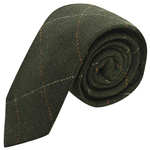 King & Priory Luxuriöse Tweed-Krawatte, Fischgrätenmuster, Waldgrün, grün, Einheitsgröße