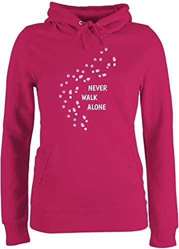 Shirtracer Pullover Damen Hoodie Frauen - Geschenk für Hundebesitzer - Never Walk Alone Pfotenabdrücke - XXL - Fuchsia - gassi Kleidung hundepullover hundefan Pfote Hoddies/pullies Hoody+Hund