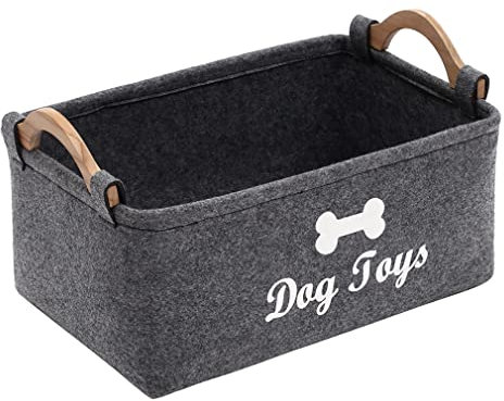 Morezi Boîte de rangement pour jouets pour animaux de compagnie en feutre,très appropriée pour ranger des jouets,des accessoires et des fournitures pour animaux de compagnie-Gris