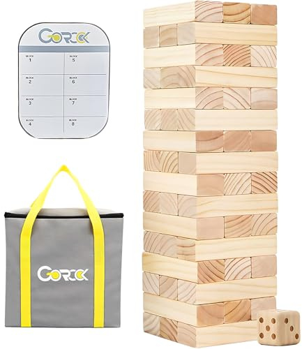 GOROCK Giant Tumbling Tower Game，57Pcs Wooden Block Stacking Game （Over 4.2FT），Classic Family Indoor Outdoor Yard Party Games for Kids and Adults with Carry Bag