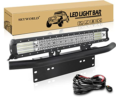 SKYWORLD 59 cm 570W Barre Led avec 12V Câblage et Support de Plaque | 23 Pouces Triple rangée Barres Lumineuses Led et Support Pare-chocs Avant Bar pour 4x4 Off Road Camion Véhicule Voiture SUV