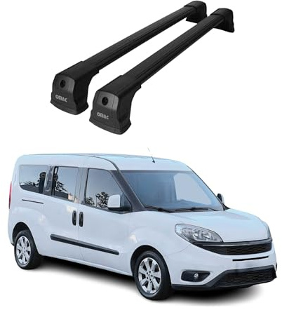 OMAC Dachträger Querträger kompatibel mit FIAT Doblo II 2010-2021 – 2 Stangen – Abschließbar – Aluminium Schwarz