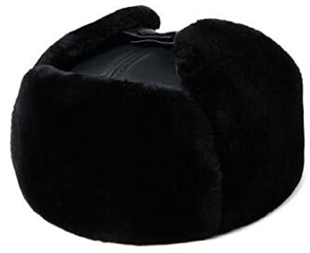 Russische Mütze Winter Ushanka Herren Trapper Pilotenmütze Ledermütze Dicker Samt Warme Bombermützen Gorras Ohrenschützer Mütze Skimützen Für Herren,Schwarz1,59-61Cm