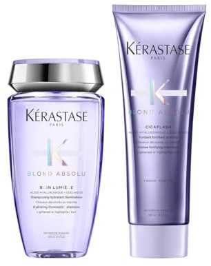 Kérastase Blond Absolu, Rutina para todo tipo de cabello rubio, Champú hidratante y Acondicionador restaurador, Para cabello rubio o con mechas