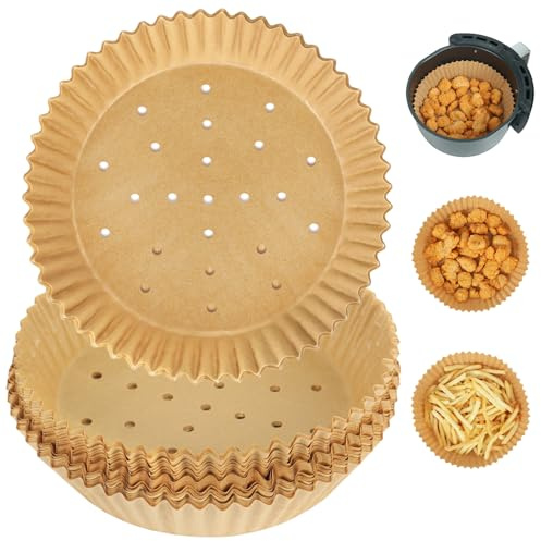 YQL 100PCS Disposable Air Fryer Liners 6.3inch for Single Basket 3.5L-6L | Perforated Design for Better Airflow, Round Parchment Paper Compatible with COSORI,Ninja,Tower,Tefal,Keplin,Russell Hobbs
