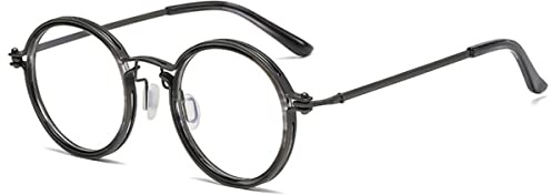 KOOSUFA Runde Blaulichtfilter Brille Brillengestelle Retro Computerbrille Herren Damen Metallrahmen Gaming Brille ohne Stärke Grau