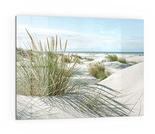 DEQORI Küchenrückwand Glas | Motiv Dünen an Nordseeküste | 80x60 cm | Bad- oder Herd-Rückwand | Herdblende Spritzschutz für Küche & Badezimmer | moderne Deko für Fliesenspiegel