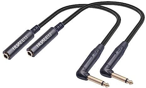 HUALEU 2-Pack 1FT 1/4 Inch Right Angle TS Male to 1/4 Inch TS Female Adapter, 6.35mm 1/4 Mono Connector for Bottom Plug and Front Facing Jack Guitar