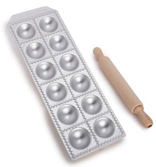 Imperia Raviolamp Classica Linie. Ravioliformen. 100% Made in Italy. Zubehör für Nudelmaschinen. Aluminium-Nudelschneider für frische Pasta. Mit Nudelholz.