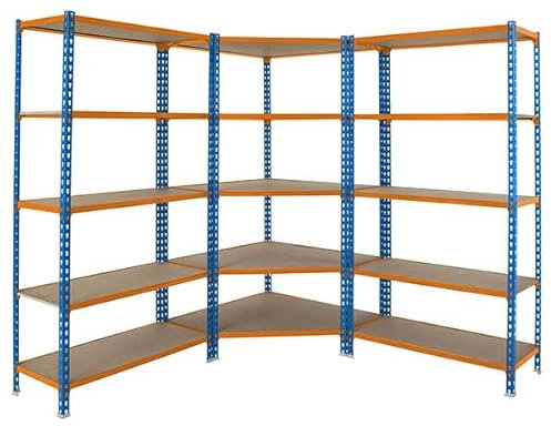 PROREGAL Mega Deal 1x Eckregal + 2X Schwerlastregal Muli | HxBxT 180x180x30cm | Fachlast 200kg | Blau-Orange Standregal Metallregal Regal Lagerregal
