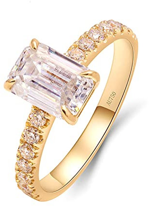 Lieson Verlobungsring Frauen, Freundschaftsringe Gold 585 14K Elegant 4 Krallen Rechteckig Moissanit 1ct Hochzeit Ring Gelbgold Gr. 47 (15.0)