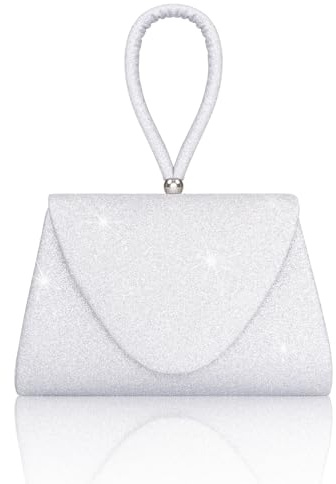 Larcenciel Silber Clutch, Glitzer Handtasche mit Abnehmbarer Kette, Metallisch Pailletten Abendtasche für Damen, Elegant Tasche Funkelnde Schultertasche für Hochzeit, Party, Ferien, Date, 20x4x13.6cm